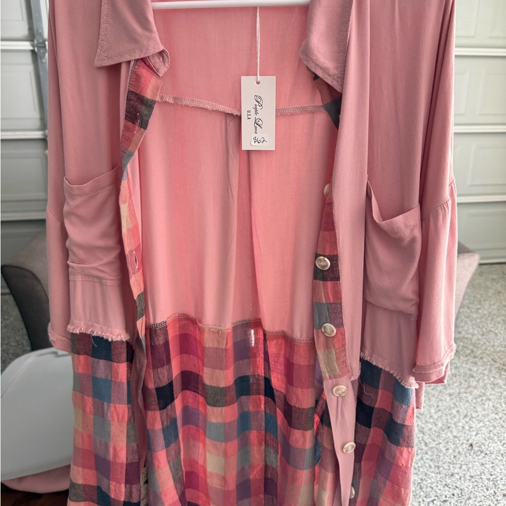 Pink Plaid Button-Up Cardigan